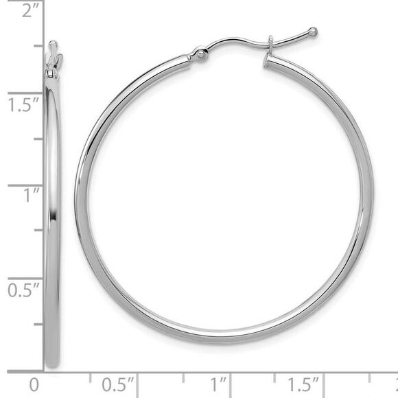 2mm Round Hoop Earrings in 10k White Gold, 40mm (1 1/2 Inch) - Picture 5 of 6